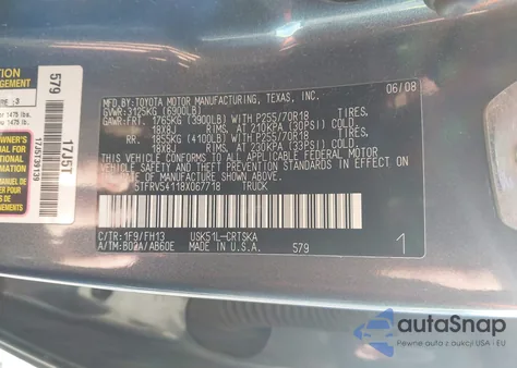 2008 Toyota Tundra Sr5 5.7L V8 from USA, damaged, VIN 5TFRV54118X067718